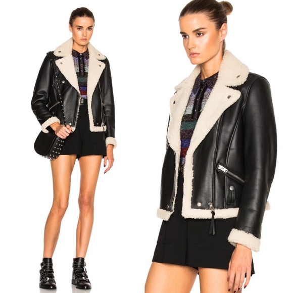 Coach Jackets & Blazers - COACH Shearling Moto Leather Jacket 100% Lambswool NEW Size 4